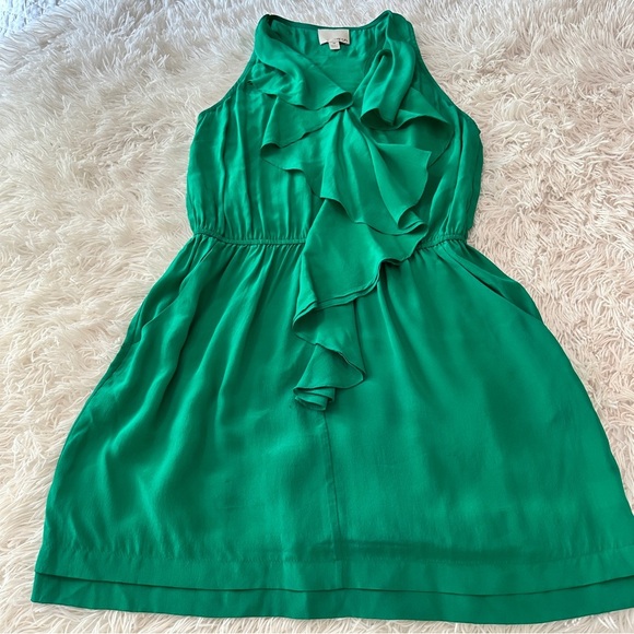 Anthropologie Greylin 100% Silk Emerald Green Ruffle Sleeveless Mini Dress M - Picture 8 of 16